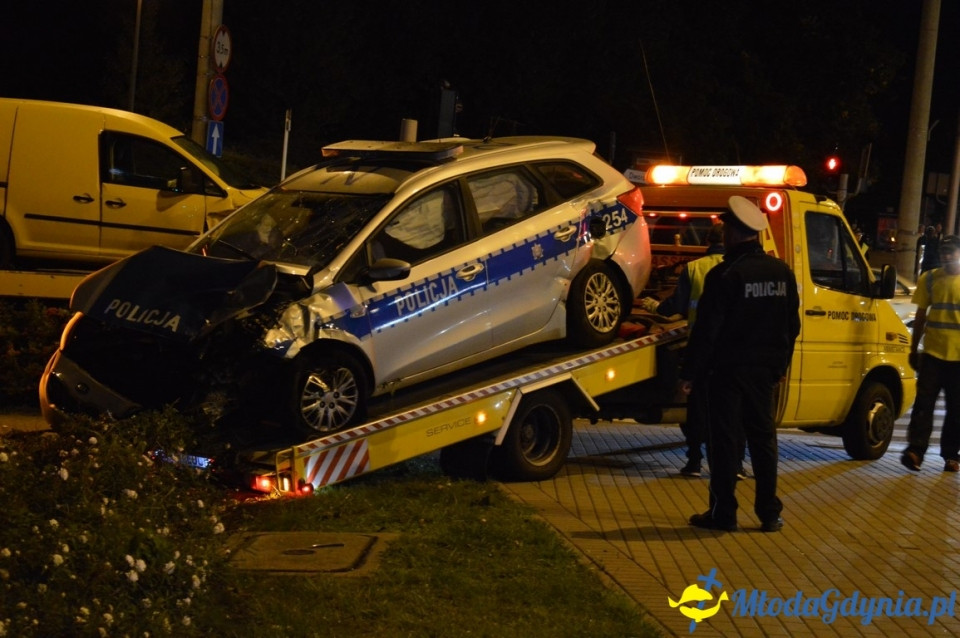 Wypadek z udziałem policyjnego radiowozu.