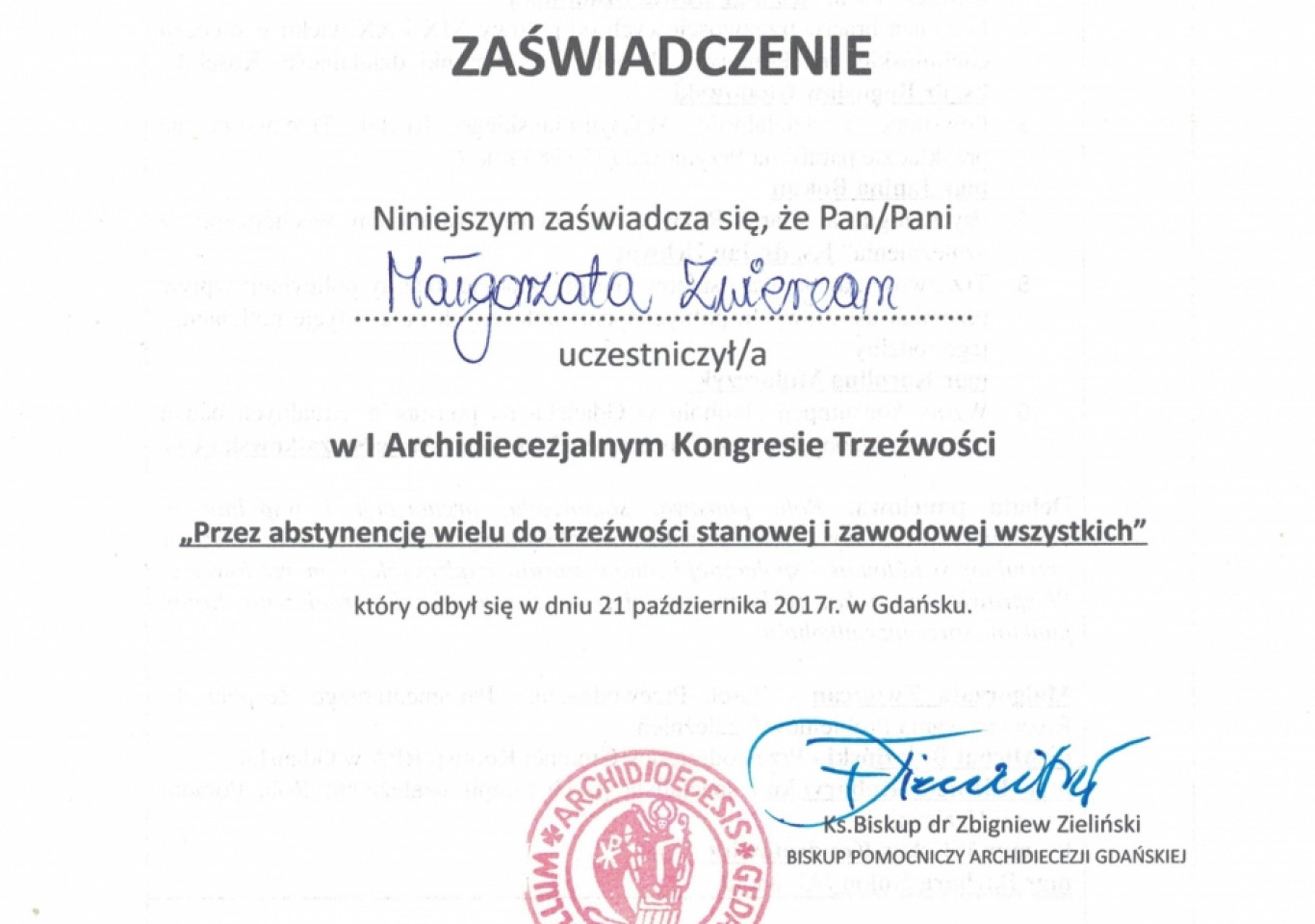 Podziękowania dla poseł Małgorzaty Zwiercan