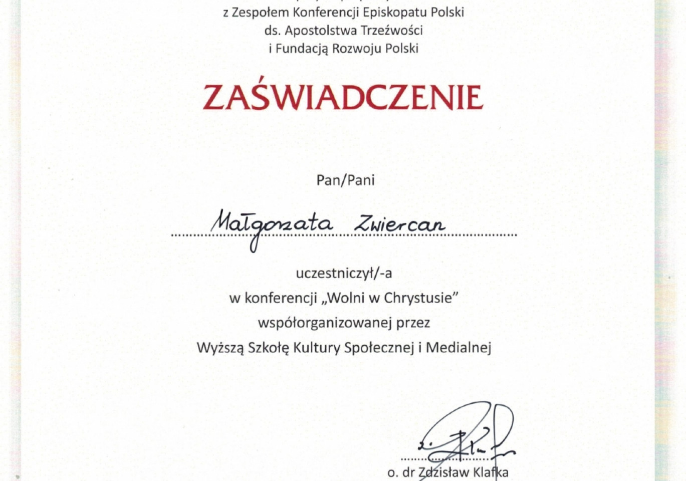 Podziękowania dla poseł Małgorzaty Zwiercan