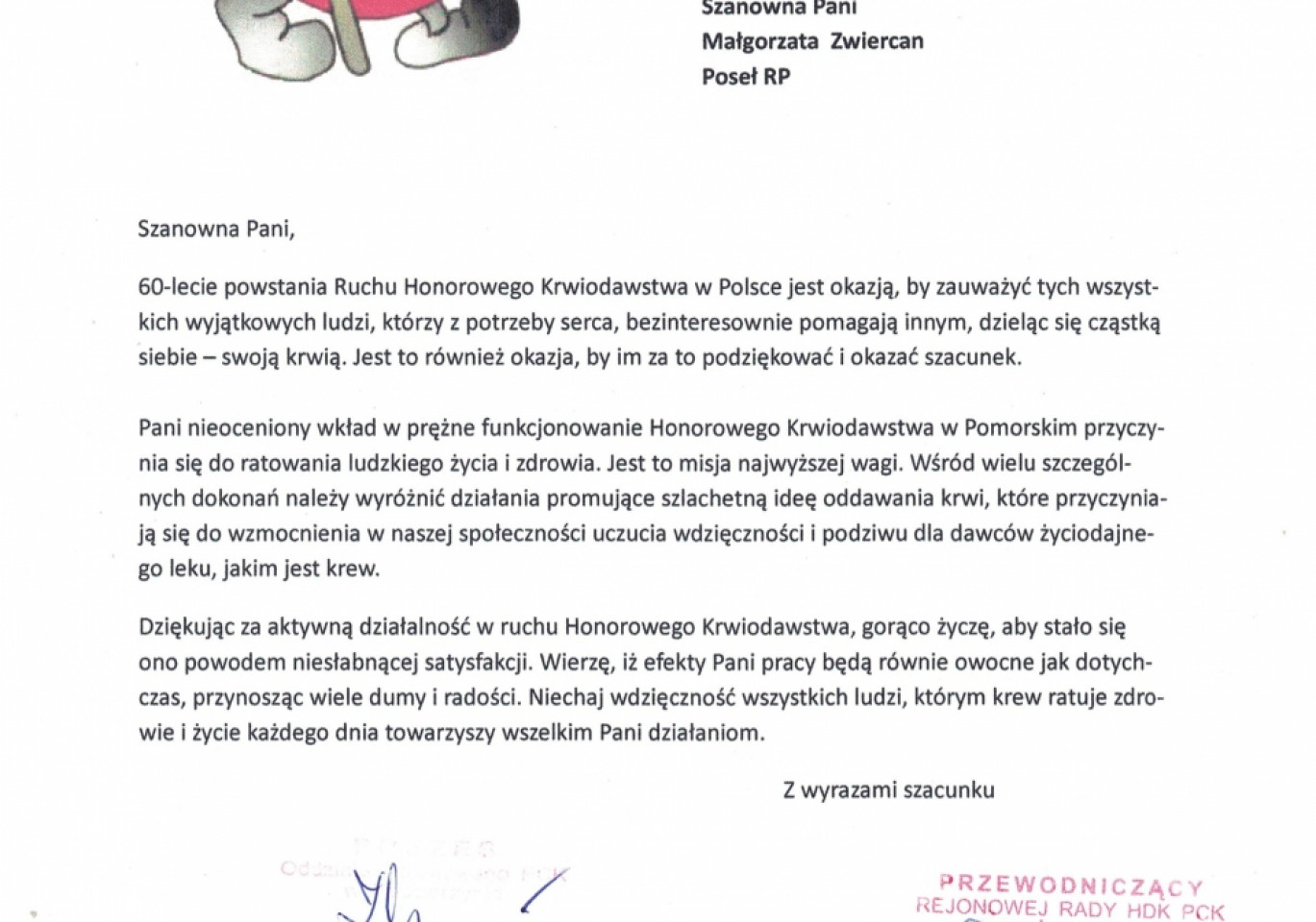 Podziękowania dla poseł Małgorzaty Zwiercan