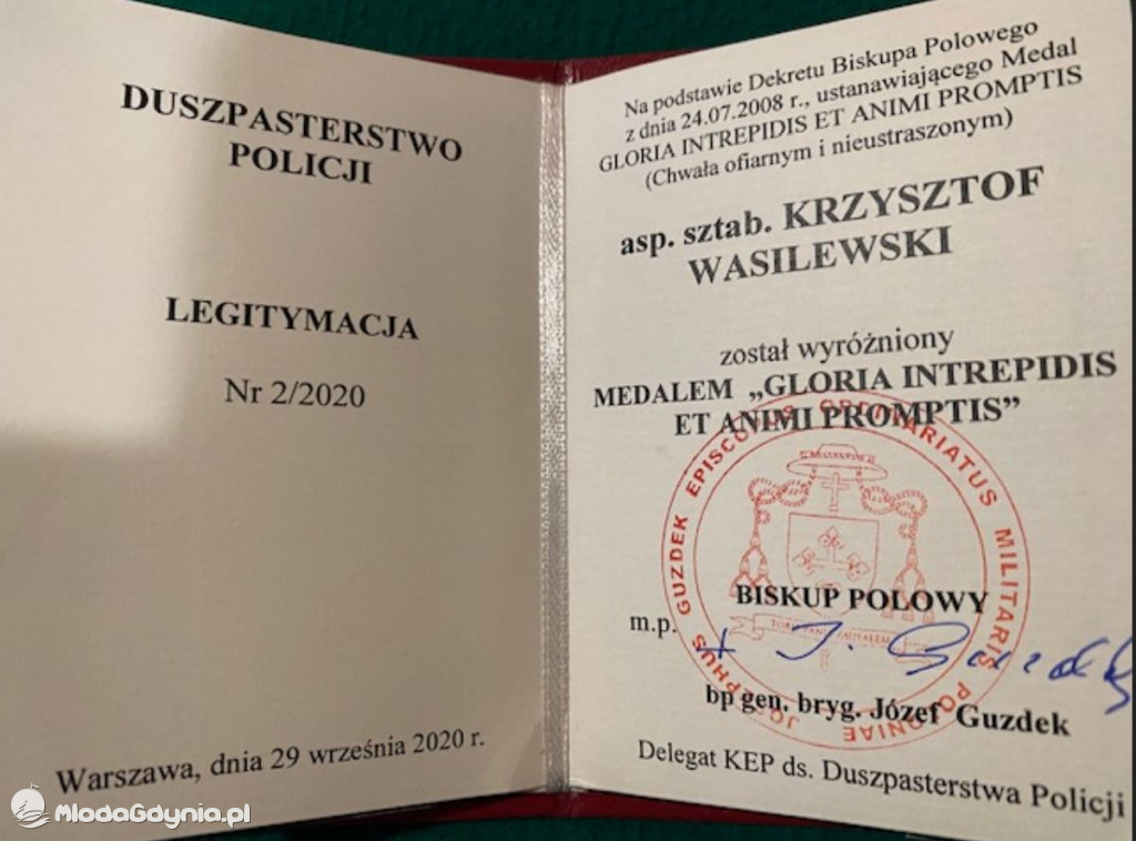 Asp. Szt. Krzysztof Wasilewski został wyróżniony medalem - Gloria Intrepidis et Animi Promptis