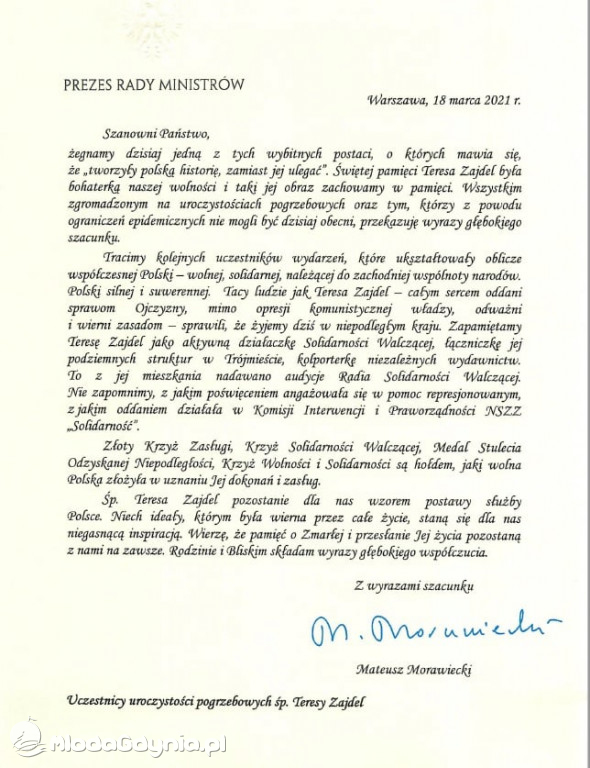 Pożegnaliśmy dzisiaj z asystą wojskową Teresę Zajdel. Działaczkę Solidarności i Solidarności Walczącej