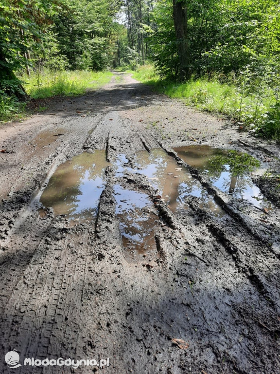 Błotnista ścieżka rowerowa w Karuzach