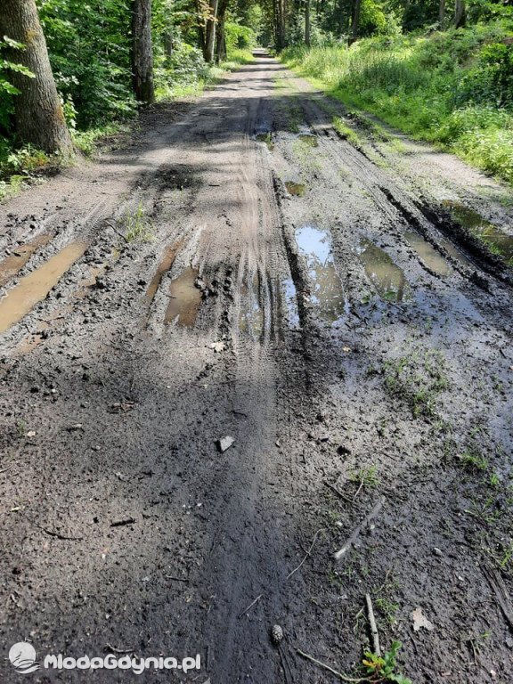 Błotnista ścieżka rowerowa w Karuzach