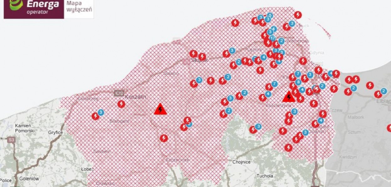 UWAGA! Brak prądu, m.in. w Gdyni, Żukowie, Kartuzach, Kościerzynie, Pucku, Wejhero