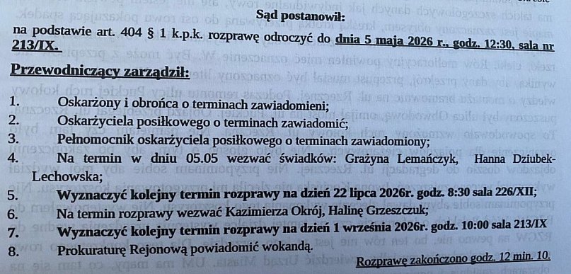 W lipcu przesłuchiwany ma być radny Okrój i była wiceburmistrz Grzeszczuk