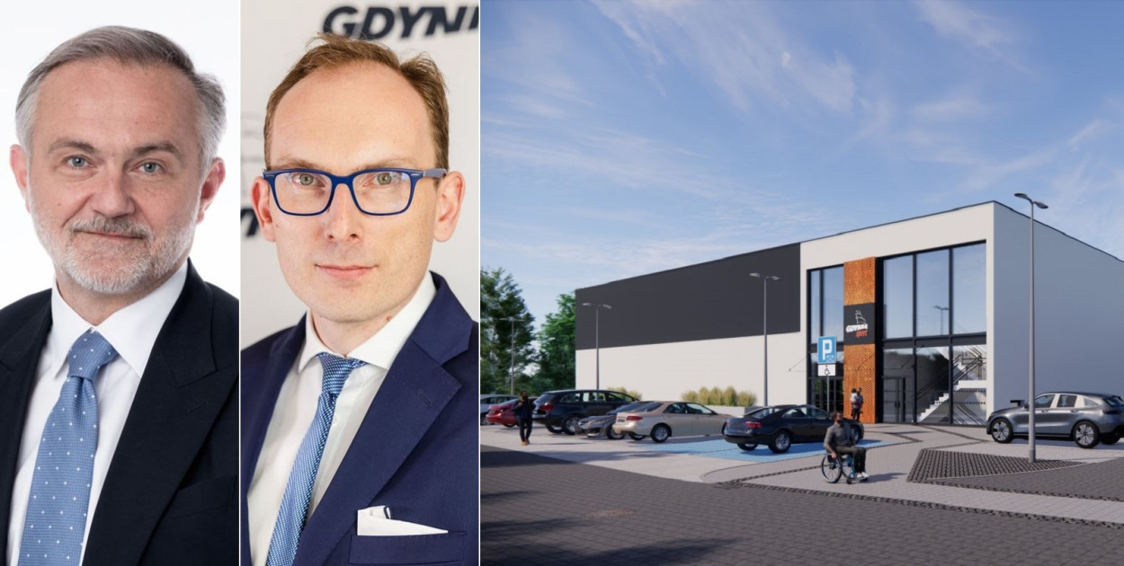 Projekt budynku krytej pływalni, widok od frontu (wyk. Primes Sp. z o.o.)