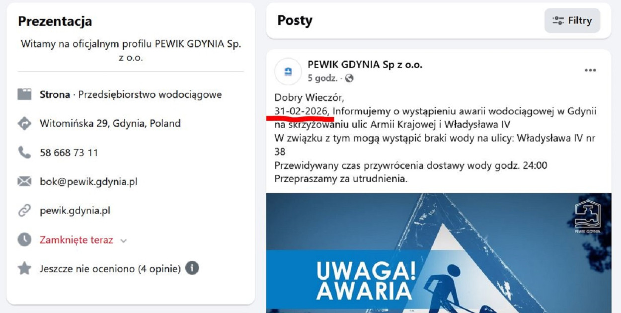 Fala awarii wodociągów, a PEWIK zmienia kalendarz. Luty w Gdyni będzie miał 31 dni