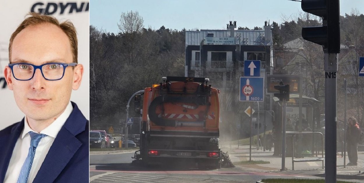 Gdynia zapylona? Ubych: chmura pyłu lecącego w kierunku pieszych, stojących na...